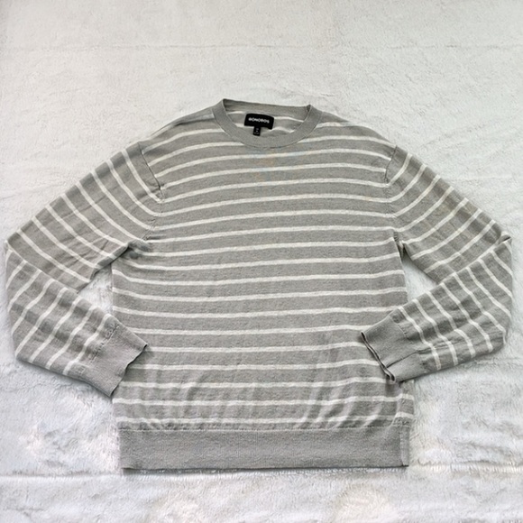 Bonobos Gray and White Linen Striped Slim Fit Sweater - Picture 2 of 7